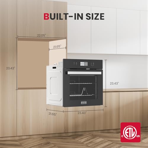 Image of 24 Inch Electric Wall Oven, ETL Certified, GASLAND 2.6 Cu.ft Built-in Single Wall Oven, 12 Cooking Functions, 3D Heating, Convection Oven with Rotisserie, Touch Control, Safety Lock, Black