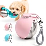 Botella de Agua para Perros 2 en 1 Portátil, 285ml, Bebedero de Acero Inoxidable Antifugas con Cuenco Plegable de Silicona, para Paseos, Senderismo y Excursiones – Ligero y Duradero (Rosa)