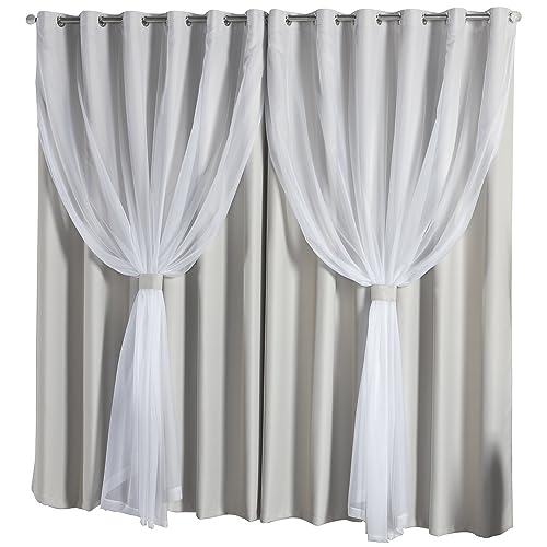 Cortina Solaris Blackout/Bleucate de Tecido com Voil 3,00m x 2,50m Alt. c/Ilhós Cromado e Abraçadeir