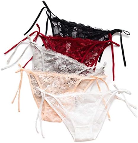 HTRUIYA 5 Pack Women's Side Tie Panties Wild Lace Bikini Adjustable G-String Underwear (Multicolour) One Size