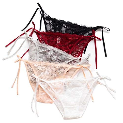 HTRUIYA 5 Pack Women's Side Tie Panties Wild Lace Bikini Adjustable G-String Underwear (Multicolour) One Size