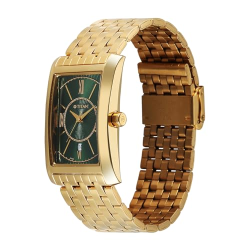 Image of Titan Regalia Allure Analog with Date and Green Dial Yellow Gold Stainless Strap Watch for Men - 10046YM03