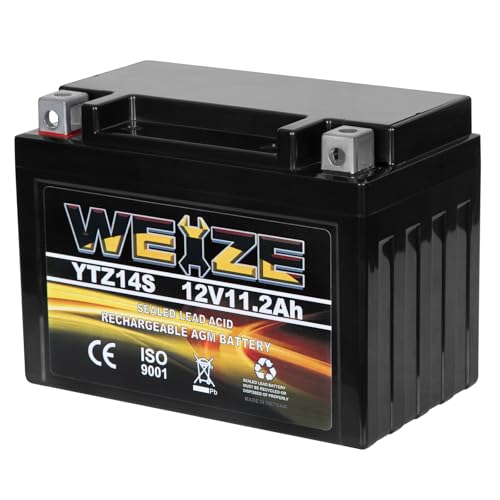 WEIZE YTZ14S 12V 11.2AH 230CCA High Performance Maintenance Free Sealed Motorcycle Battery AGM Rechargeable Replacement for Honda, Yamaha, BMW Motorcycles & Scooters