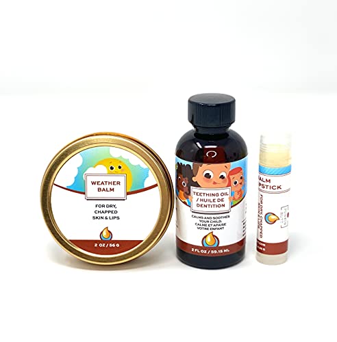 Punkin Butt Teething Oil and Baby Weather Balm Set for Sore Gum Relief and Dry Chapped Skin from Drool Rash | All Natural, Organic, Safe for Infants, Chemical-Free