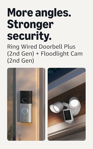 Image of Ring Wired Doorbell Plus (newest model), Nickel Silver with Floodlight Cam, Wired (newest model), White
