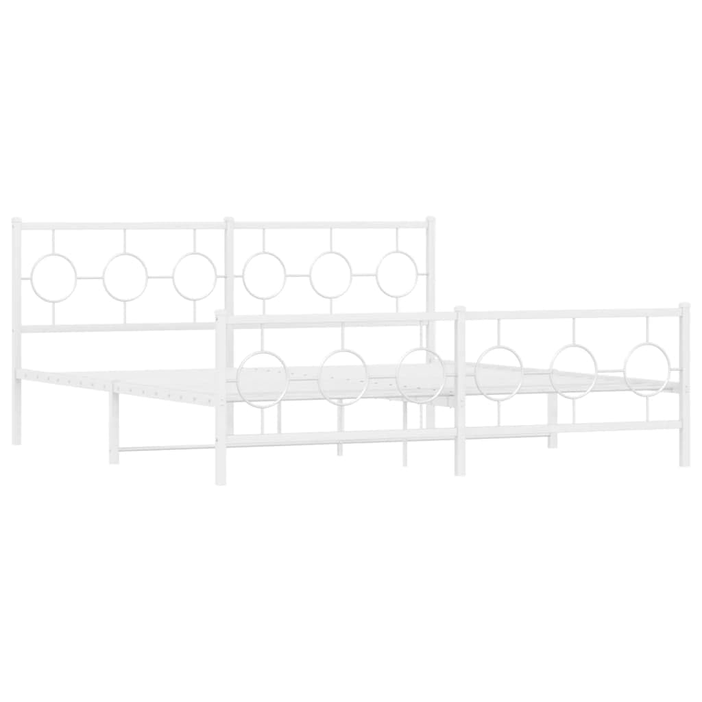 malowana proszkowo stal klasyczny design biala 180 x 200 cm | Metalowa rama łóżka z wezgłowiem i zanóżkiem biała 180x200 cm, wzmocniona stalowa konstrukcja, podparcie dla materaca i