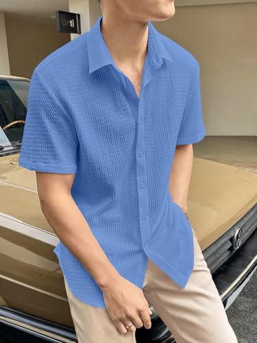Image of GRECIILOOKS Men's Polycotton Shirt |Stylish Casual Regular Fit Shirts | Textured Half Sleeve | Slim Fit | Business & Meeting Ready (Available in Plus Size)