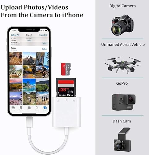 Veetone Lightning to SD Card Camera Reader for iPhone iPad Apple MFi Certified Dual Card Slot Micro SD/SD Memory Card Reader Adapter - Image 4