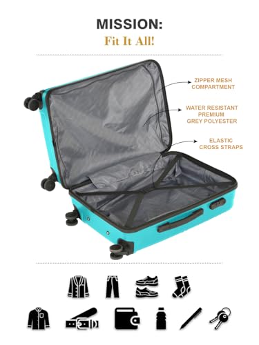 Image of Teakwood Set of 2 8 Wheels Trolley Bag, Hard Cabin with Zipper Closure, Adjustable Push Button & Cross Side Strap, Number Lock System 360 Degree (Set of 2, Aqua Green)