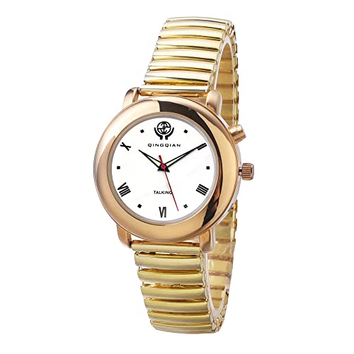 QINGQIAN Sprechende Armbanduhr, geeignet für ältere Menschen und Menschen mit Sehbehinderung, für weibliche Stil (Gold) Cover
