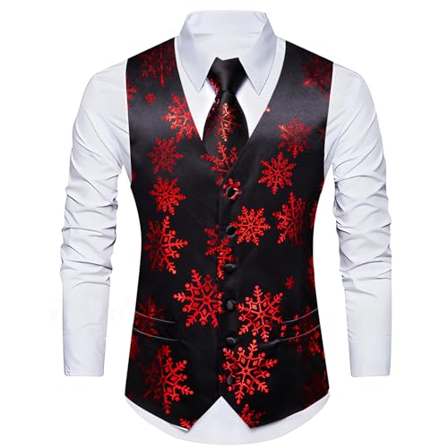 Image of Barry.Wang Mens Red /Green Christmas Suit Vest Holiday Xmas Waistcoat Tie Set Party Tuxedo