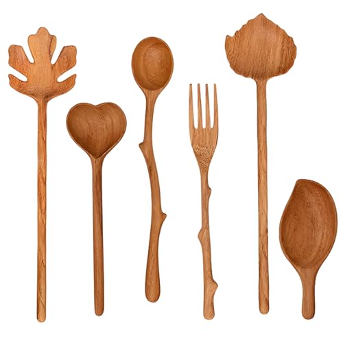 6 Pcs Leaf-Shaped Wooden Utensil Set,Heat Resistant Kitchen Utensils Set,Durable and Nonstick,Wooden Cooking Utensils for Home,Kitchen,Housewarming Gift