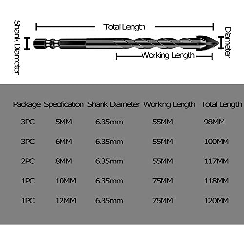 Miniatura 7 de JOERIC Juego de brocas de mampostería, 20 piezas, juego de brocas de hormigón de cerámica, carburo para baldosas de cerámica, plástico, pared,