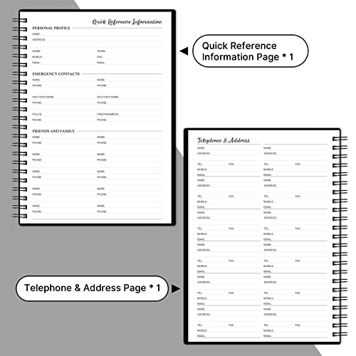 Undated Daily Planner - A5 Undated Planner Hourly Planner To Do List Notebook Spiral Appointment Planner, Pvc Hardcover, Elastic Closure, Inner Pocket, 8.2” X 5.9”, Black #TOP3