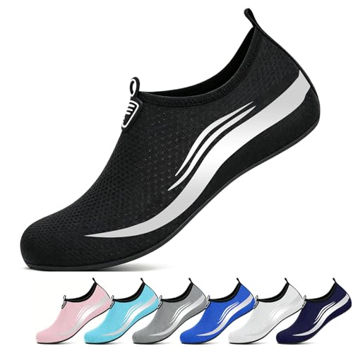 Image of SCCGKP Beach Shoes Water Shoes Women Men Quick Dry Sea Shoe Breathable Aqua Swim Shoe Lightweight Barefoot (Black, Adult, Men, 7, Numeric, UK Footwear Size System, Medium)