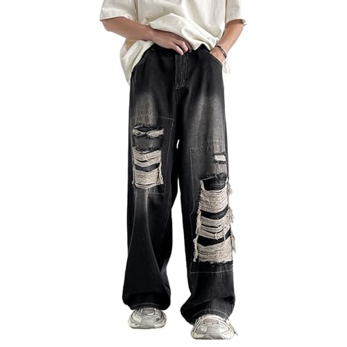 Jean baggy déchiré coupe ample coupe droite large à taille haute tendance hiphop