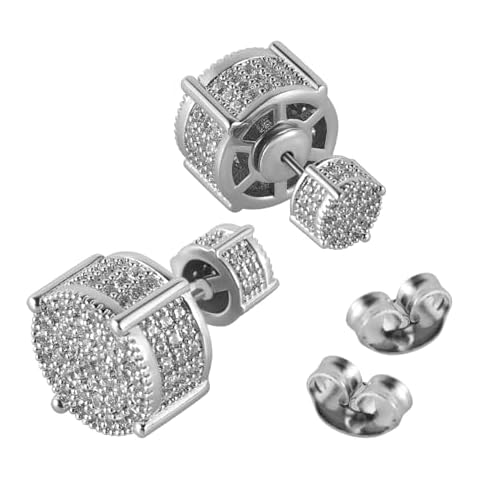 Double Two Sided Cubic Zirconia Stud Earrings for Men Women, Reversible Gold Rhodium Plated Front Back Stud Earrings (Rhodium Small CZ) Cover