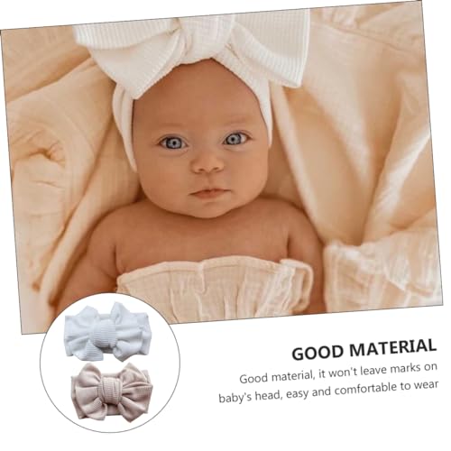 FRCOLOR 2Pcs Headbands with Large Bow Soft Comfortable Newborn Hair Accessories for Stylish Waffle Knit for Shower and Birthday Gift4