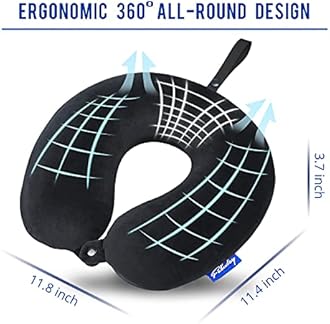 Fabuday Memory Foam Travel Pillows for Airplanes - Neck Pillow for Traveling with Attachable Snap Strap Soft Washable Cover, Flight Pillow for Sleeping, Car, Home, Office, Black