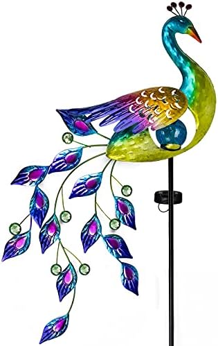 DREAMSOUL Solar Garden Lights Outdoor, Metal Peacock Decor Solar Globe Lights Stake, Crackle Glass Ball Path Light Landscape Lighting for Pathway Walkway Lawn Patio Yard Garden Decorations