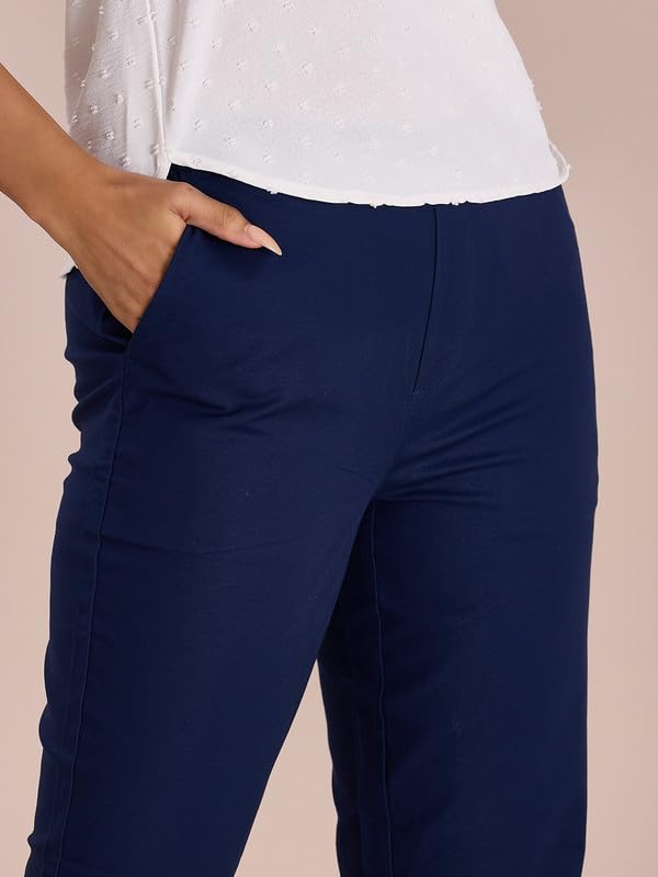 Image of GO COLORS Solid Tapered Fit Chino Pants for Women |Mid Rise, Side Pocket