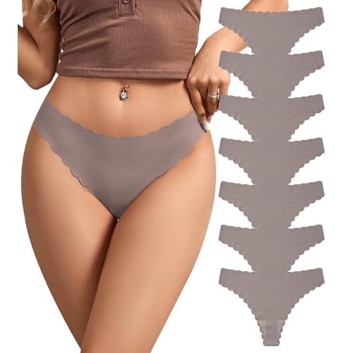 SHARICCA Womens Seamless Thongs No Show Underwear Soft Ribbed Invisible Panties Wave Edge Multi Pack 7p01 - Dark Colors X-Small