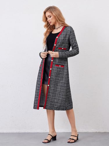 M.Infisavo Women’s Long Cardigans Tweed Lightweight Midi Length Sweater Long Sleeve Coats with Pockets Button Closure3