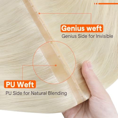 Image of Full Shine Butterfly Weft Hair Extensions 24 Inch 100g 5pcs Platinum Blonde | Long Remy Human Hair, Invisible Blend, Double Layer Weft, Natural Party Look, Micro Beads Installation