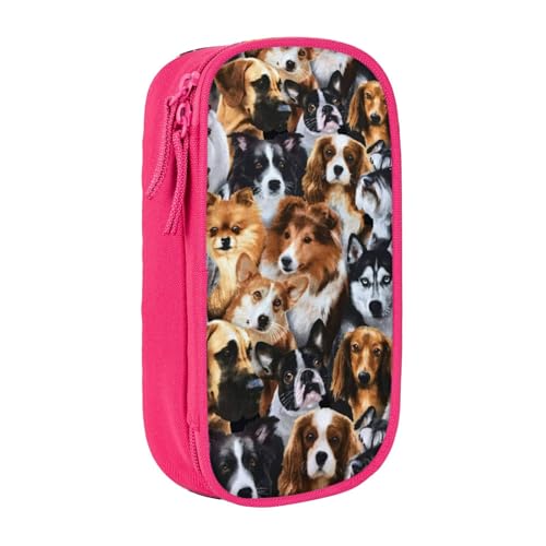 犬のパターンペンケース 筆箱 文具ケース おしゃれ 筆袋 鉛筆ケース 鉛筆のサック 中高校生 軽量 収納バッグ 学生 子供 誕生日 入学ギフト 大容量 ダブルレイヤーPink