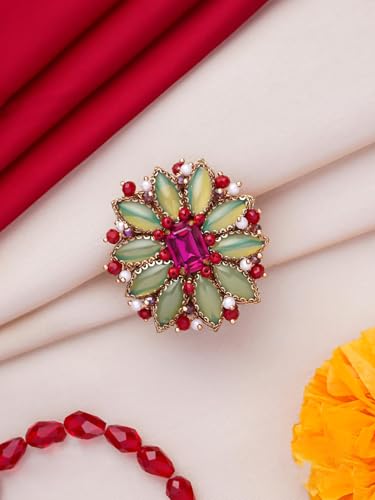 Image of SANJOYA Gold Plated Traditional Embroidered Jewellery for Women & Girls | Stone Studded Wedding, Festive, Mehendi, Sangeet Collection | Necklace, Earrings, Maang Tikka, Bracelet & Ring