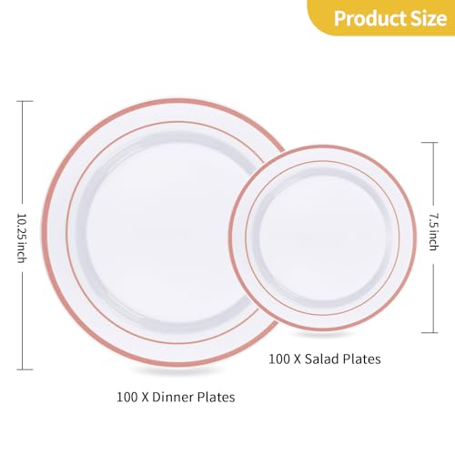 Image of Goodluck 200PCS Rose Gold Plastic Plates, Heavy Duty Disposable Plates