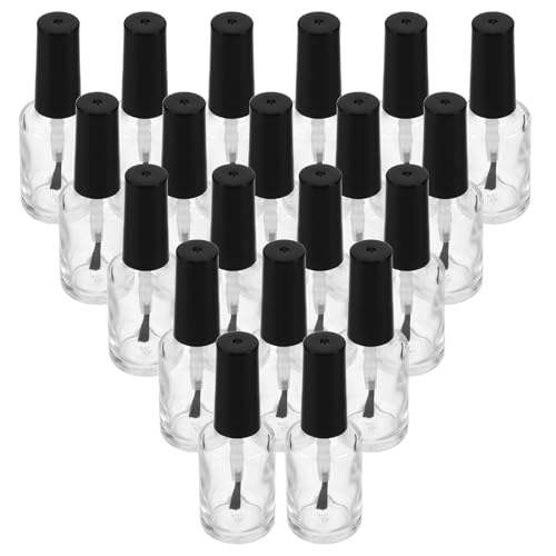 Frcolor 20個透明ネイルポリッシュボトル 耐久ガラス製詰め替え容器 ブラシ付きリフィル可能ネイルオイルビアル 携帯に便利なクリアデザイ