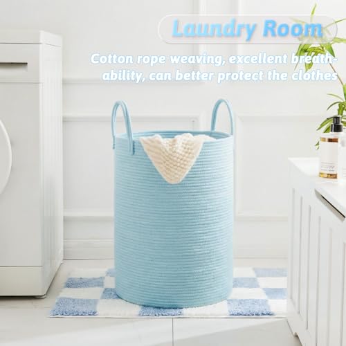 Image of Laundry Basket,Woven Cotton Rope Laundry Hamper,100L for Decor Storage of Dirty Clothes,Toys and Blankets in Bathroom,Baby Room and Living Room