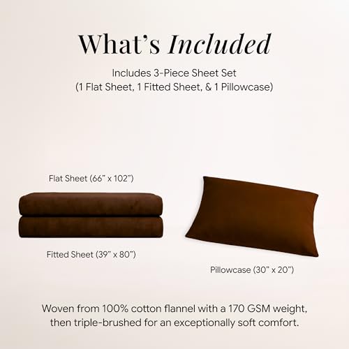 Image of Tribeca Living Twin XL Triple-Brushed Cotton Flannel Sheet Set, Chocolate