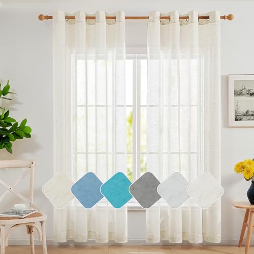 Deconovo Linen-Feel Sheer Curtains (2 Panels Set)