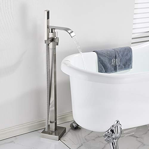 Senlesen Stainless Steel Barthroom Tub Filler Faucet Floor Mounted Bathtub Shower Faucet Waterfall Spout Free Standing Tub Mixer Tap with Handheld Sprayer - Thumbnail 5