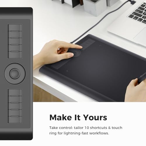 Image of GAOMON M10K Drawing Tablet, 10x6 inch Large Graphics Tablet with Touch Ring, 8192 Levels Battery-Free Stylus, 10 Hot Keys, Art Tablet for Design, Writing, Editing, Work with Mac, Windows, Android