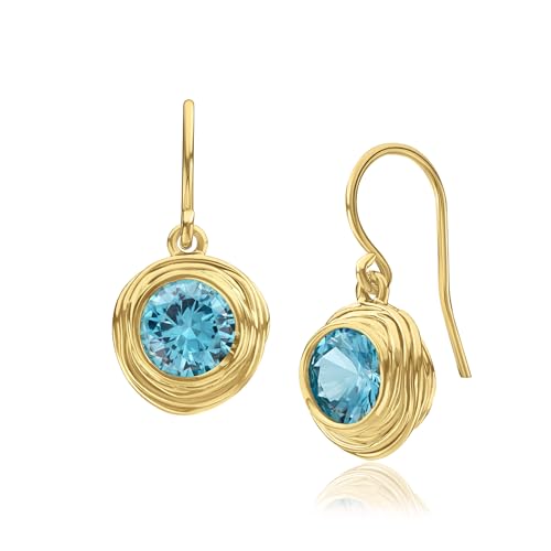 14K Gold Over Sterling Silver Earrings with 4.7 TCW Cubic Zirconia - Artisan Handcrafted Design - Hypoallergenic, Nickel & Lead-free, French Wire Back