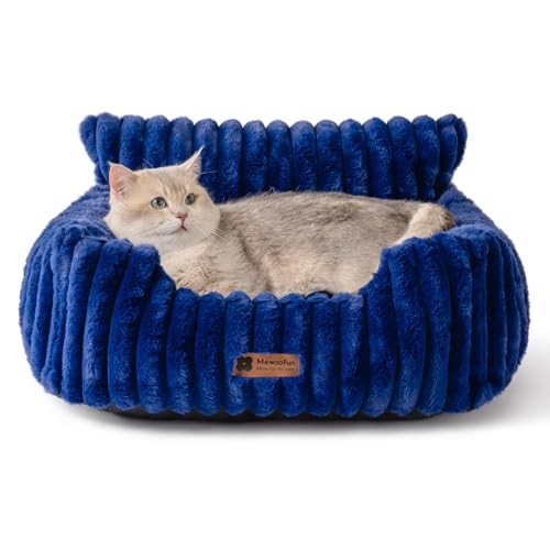 MEWOOFUN Hundesofabett - Katzenbetten für Hauskatzen Weich und Flauschig, Katzensofabett Kleines Hundebett für Hunde und Katzen, Beruhigendes Hundebett (Marineblau, 61x48x30cm)