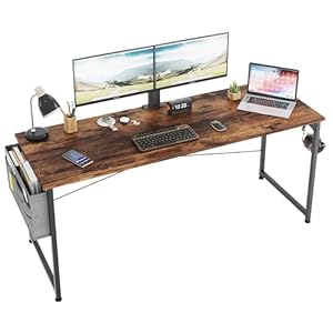 COTUBLR 63 Inch Computer Desk, Home Office Desk, Simple Modern Large Desk for Bedroom, Writing Desk with Storage Bag, Study Table for Students, Rustic Brown