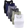 6-Pieces-Basic-Crop-Tank-Tops-Sleeveless-Racerback-Crop-Sport-Top-for-Women 6 Pieces Basic Sleeveless Racerback Sports Crop Tank Tops for Women Girls Daily Wearing (Black, White, Dark Grey, Navy, Grey, Olive, L)