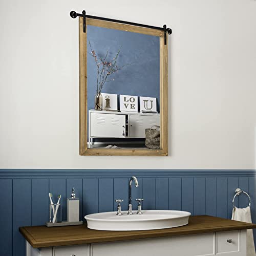 Vingli Farmhouse Mirror, 38"×32" Decorative Mirror Farmhouse Bathroom Mirror Rustic Mirror Barn Door Mirror, Entryway Mirror Decorative Wall Mirror Wooden Mirror With Metal Bracket In Barnwood Style #TOP2