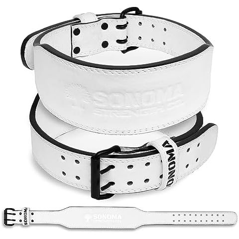 Leather Weightlifting Belt 10mm Thick, 4" Wide Tapered Leather Belt - Gym Workout Belt for Squats, Deadlift - Weight Lifting Belt by Sonoma Strength Co. (Medium, White) Cover