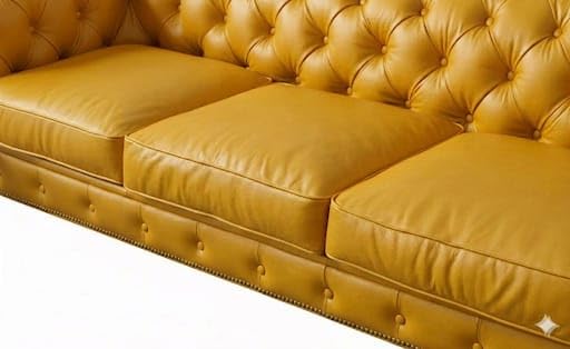 Image of Modern Classic Design Leatherette Luxury Chester Sofa Set with Button Tufted, Sofa for Living Room Home, Office and Lobby (Yellow, 3 Seater Sofa)