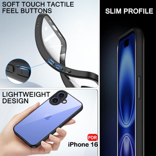 Image of TheGiftKart Ultra-Hybrid Crystal Clear Back Cover Case for iPhone 16 | Slim Fit Shockproof Design | Camera Protection Bump | Transparent Back Cover Case for iPhone 16 (PC & TPU, Black Bumper)