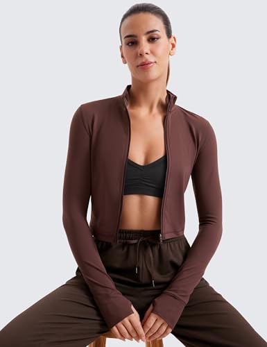 Image of CRZ YOGA Butterluxe Cropped Athletic Jackets | Extremely Soft, Slim Fit, Full Zip, Mockneck, Thumb Holes, for Women