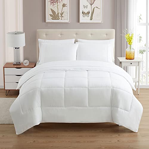 Sweet Home Collection 5 Piece Comforter Set Bag Solid Color All Season Soft Down Alternative Blanket & Luxurious Microfiber Bed Sheets, White, Twin #TOP1
