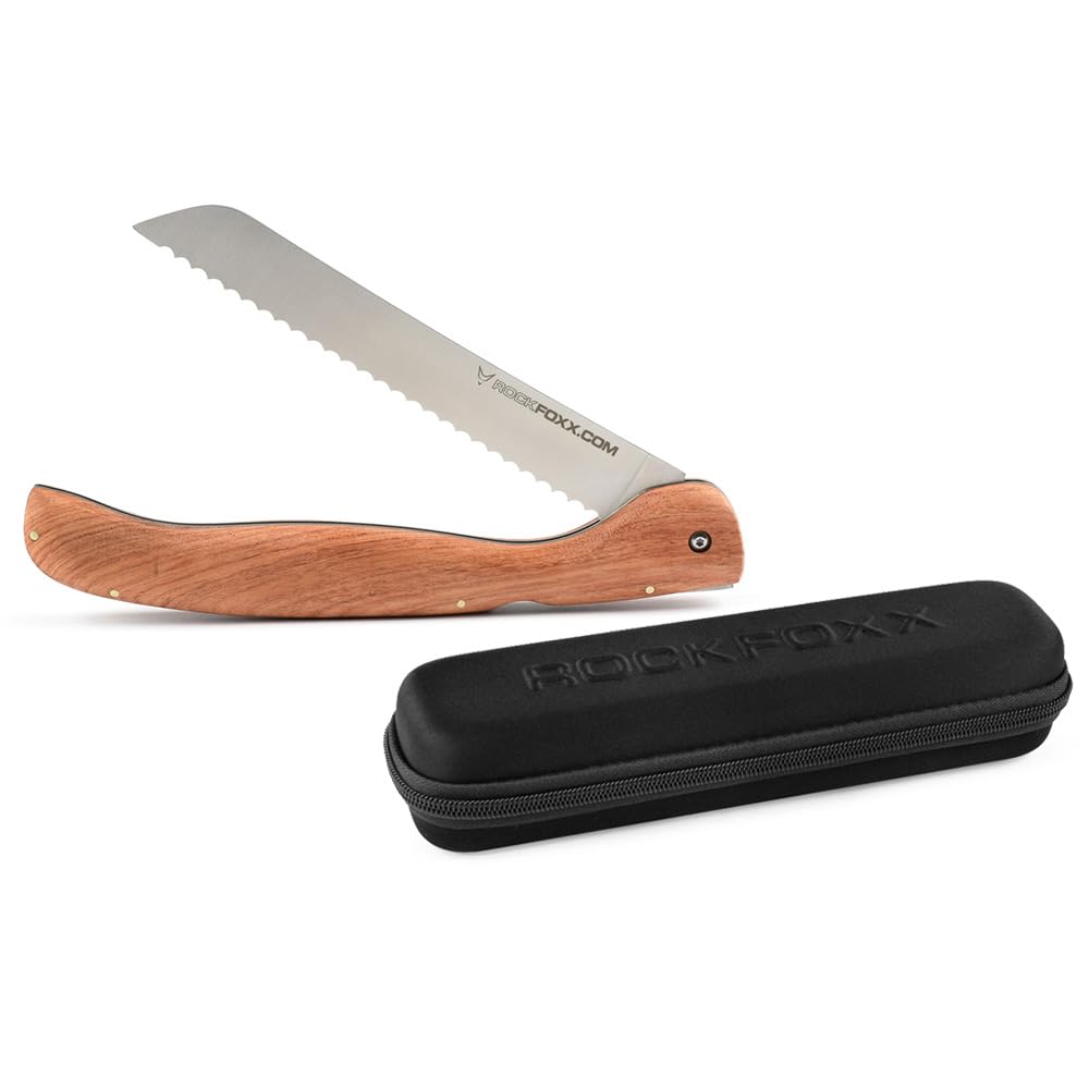 FOXXKNIFE - klappbares Brotmesser – Griff Padaukholz ohne Lasergravur, Hardbox
