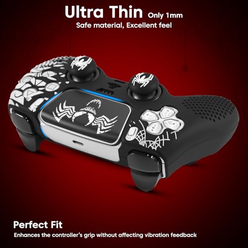 Image of Sounce Anti-Slip Silicone Accessories Compatible with PS5 DualSense Wireless Controller Protective Cover Case with Thumb Grip Caps Touch Pad Sticker Wrap Stickers for Enhanced Protection (Black)