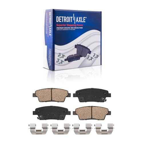 Image of Detroit Axle - Rear Brake Kit for 2010-2017 Hyundai Genesis Kia K900 Genesis G80, 2011 2012 2013 2014 2015 2016 Drilled and Slotted Disc Brake Rotors Ceramic Brakes Pads Replacement: 12.36 inch inch Rotor